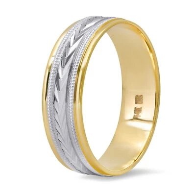 6MM 14K Two Tone Gold Wedding Ring Size 8 Band Womens Mens Unisex V Pattern - Image 1 of 4