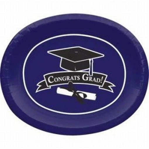 Graduation School Colors Purple 12 Inch Oval Paper Plates 8 Pack Tableware - Image 1 of 1