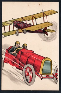 AK Motorsport Doppeldecker Luftfahrt Kunst Flugzeug Auto - Bild 1 von 2