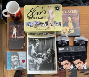 Elvis Presley Memorabilia: Socks, Trivia Game, 2 DVDs, VHS, photo, Mug - Picture 1 of 9