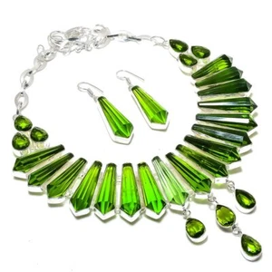 Faceted Peridot Gemstone 925 Sterling Silver Dainty Jewelry Necklace+ Earring z8 - Picture 1 of 6
