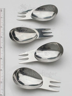 4 PCS MINI SPORK STAINLESS STEEL Spoon + Fork Tool : Camping Hiking Flatware - Image 1 of 4