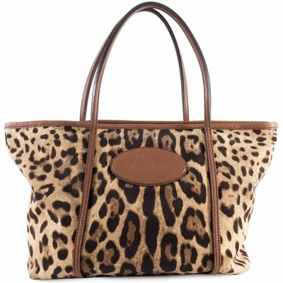 Dolce & Gabbana Bolso de Mano Cartera Leopardo Lona Cuero Marrón Auténtico Foto 1 de 4