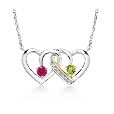925 Silver and 10K Yellow Gold Red Ruby and Green Peridot and White Lab Grown... - Image 1 of 4