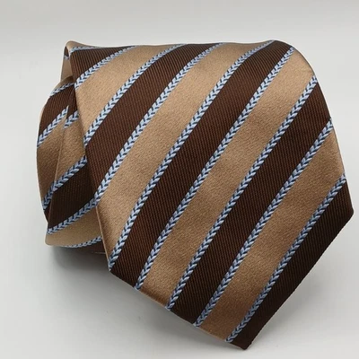 XMI Platinum Men's Tie 100% Silk in Brown Blue Tan Stripe (3.875x60") - Image 1 of 4