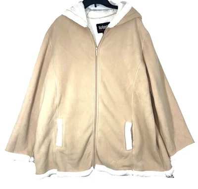 New Totes Jacket Women's XXL Fleece Hooded Zip Front Pockets Beige - Image 1 of 4