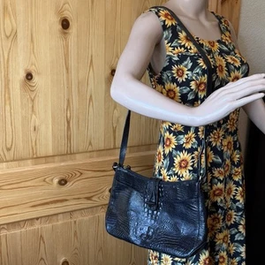 Bolso de Hombro Vintage Brahmin Cuero Cocodrilo Negro Cartera Baguette Este Oeste - Imagen 1 de 19