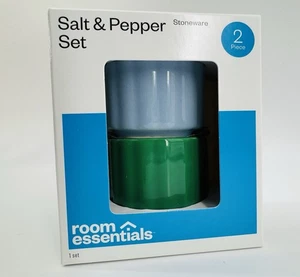 Salt And Pepper Shakers Blue/ Green Columns Set NEW Modern Kitchen Decor - Picture 1 of 7