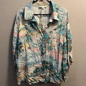 C&C California Womens 2X Shirt Hawaiian Linen Blend Island Tropical New NWT - Picture 1 of 8