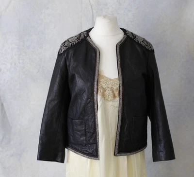 Doma cropped real leather jacket with embellishment Size small black 3/4 sleeves - Image 1 of 4
