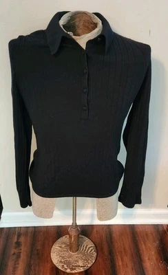 BANANA REPUBLIC Womens Ribbed Merino Extra Fine Wool-Long Sleeve Polo Top  - Image 1 of 4