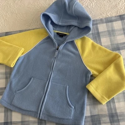 LANDS’ END Soft Blue & Yellow Fleece ZipFront Hooded Jacket Girl’s Sz 5 6 Hoody - Image 1 of 4