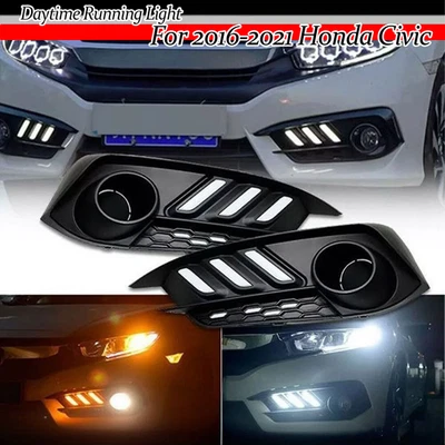 For 2016-2018 Honda Civic DRL LED Daytime Running light Fog Lamps Turn Signal - Image 1 of 4