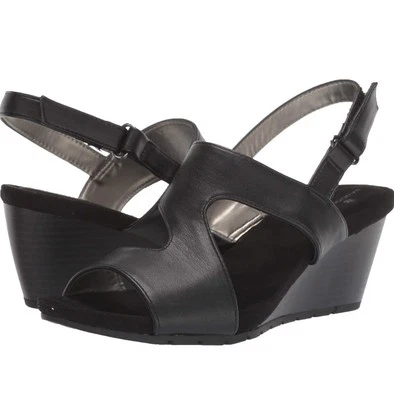 Bandolino Cuero Negro en Cuña de 1 3/4 Pulgadas + Correa Ajustable Talla 9M Nuevo Foto 1 de 4