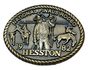 1982 Hesston National Finals Rodeo NFR “All Around Cowboy” Hebilla de cinturón de latón EE. UU. - Imagen 1 de 6