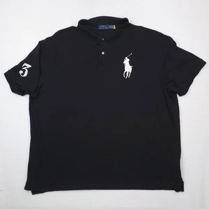 Polo Ralph Lauren Polo Shirt Men 4XL Black White Big Pony Classic Number 3 Rugby - Picture 1 of 10