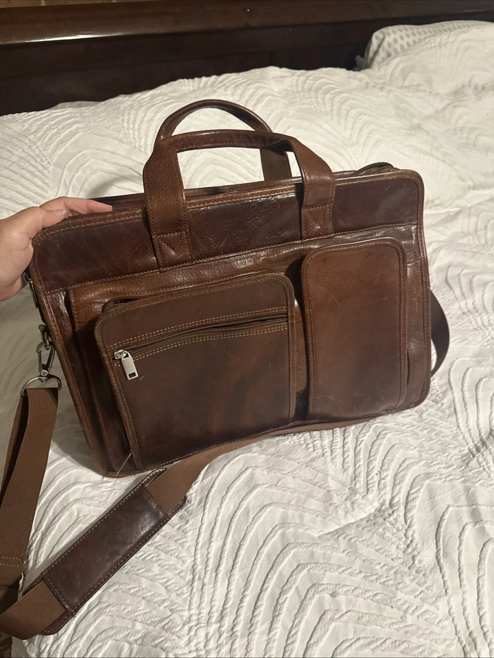 Vintage Wilson Brown Leather Brief Case Messenger Bag Laptop Bag Handbag Flaws - Image 1 of 4