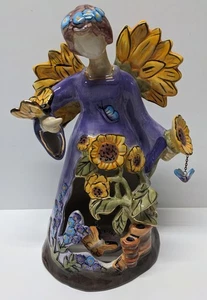Soporte de luz de té Blue Sky Clayworks brezo Goldminc cerámica girasol ángel 11" - Imagen 1 de 13