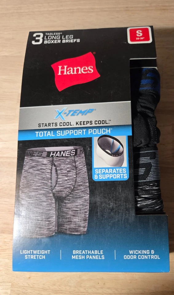Mens 3-Pack Hanes X-Temp Total Support Pouch Tagless Long Leg Boxer Briefs XL