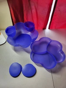 Tupperware Chip Bowl #4624A and Dip Bowls #4626A with 2 Lids #4627A Blue - Picture 1 of 5