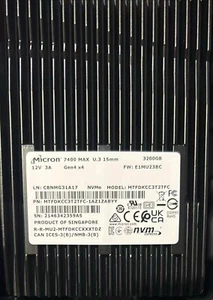 Micron 7400 MAX 3.2TB SSD 2.5" U.3 NVMe PCIe Gen4 x4 MTFDKCC3T2TFC-1AZ1ZABYY - Picture 1 of 2