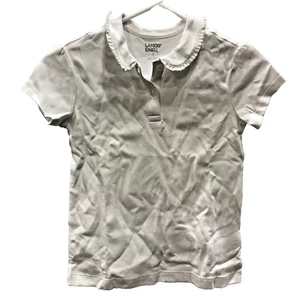 Lands' End Girls School Uniform Short Sleeve Ruffled Peter Pan Collar Knit Shirt - Picture 1 of 4