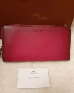 Original Coach handschuhgegerbtes Leder Akkordeon Reißverschluss Geldbörse in Magenta - Bild 1 von 4