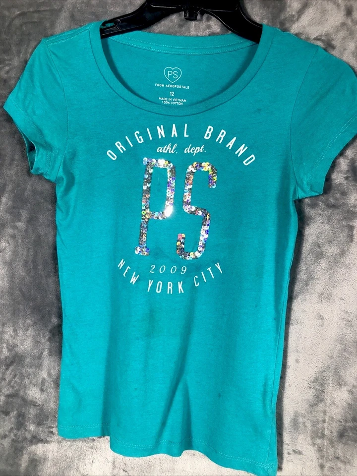 Camisa Aeropostale PST Niñas Talla 12 Lentejuelas Ps Ciudad de Nueva York  Foto 1 de 4
