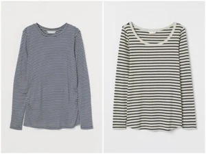 H&M Mama Maternity 2 X Tops In White/Black/Dark Grey/Blue Striped Size 12-14 - Picture 1 of 13