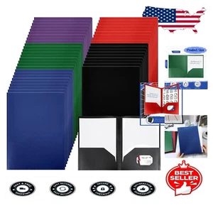 Bulk 50 Multi-Color 2-Pocket Folders with Business Card Holder - Letter Size - Picture 1 of 9
