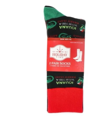 Pacote com 2 meias de férias Iguana Wish You A Merry Xmas And Buffalo xadrez novo - Imagem 1 de 4