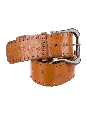 Sax Fifth Avenue 皮革棕色腰带 S 码编织装饰浮雕 — 第 1/4 张图片