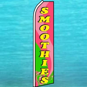 SMOOTHIES FLUTTER FLAG Tall Curved Top Advertising Sign Feather Swooper Banner - Picture 1 of 5