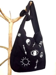 HIPPIE BAG HOBO SHOULDER BAG SLING CROSS BODY COTTON MEN WOMEN BLACK - Picture 1 of 6