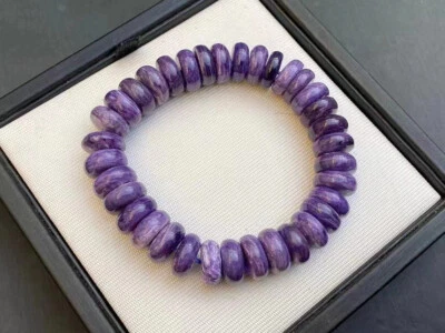 Natural Purple Charoite Gemstone Barrel Bead Bracelet AAAAA11mm - Image 1 of 4