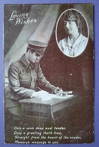 Postcard Loving Wishes,Soldier,Romance,Greetings,Verse.WW1 - Picture 1 of 3