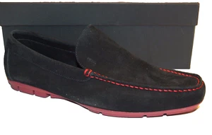 Hugo Boss Men's Black Loafer Suede Red Lining Real Rubber Shoes Size US 12.5 - Picture 1 of 8