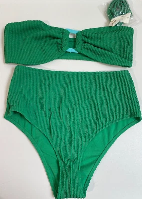 Conjunto de bikini descarado cintura alta bandeau arrugado verde Aerie M para mujer 0754-5303 Foto 1 de 3