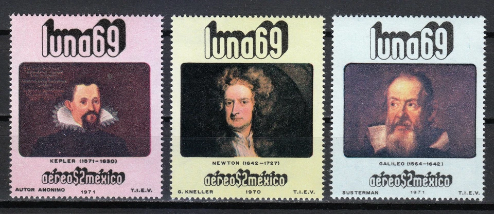 México 1971 MNH Mi 1335-1337 Sc C377-C379 Newton, Galileo, Kepler/Espacio ** Foto 1 de 2