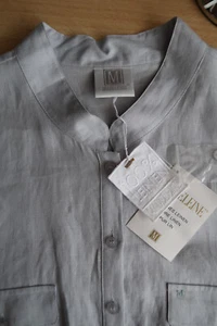 NEU Leinen-Bluse Gr.46 Stehkragen 81cm lang Madeleine grau/blau langarm - Bild 1 von 23