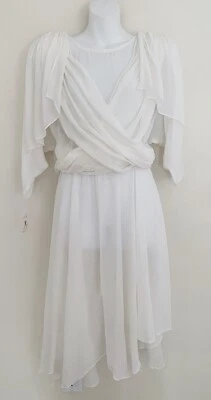 NWT Vintage 1980s BARBARA BARBARA of California Dress 5/6 Ivory Gauze-y Draped - Image 1 of 4
