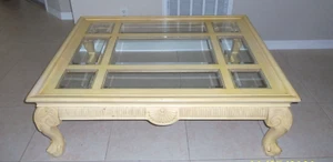 Solid Wood With Glass Insert Claw Foot Center Console Coffee Table 50" x 40" - Picture 1 of 10