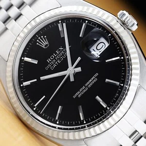 ROLEX MENS DATEJUST 18K GOLD STAINLESS STEEL BLACK WATCH w/ JUBILEE BRACELET - Picture 1 of 8