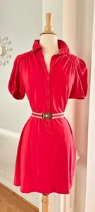 THEORY SHIRT DRESS Button Down RED Belted Vintage Puffy Sleeve Flare Skirt - Picture 1 of 3