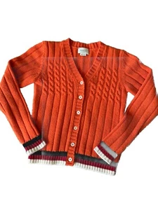 GUCCI Wool Cardigan Orange Girls Size 8 Italy Red White Stripe Cableknit - Picture 1 of 10
