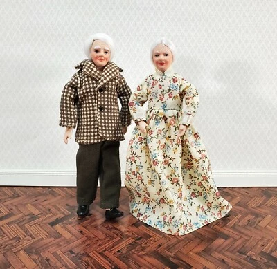 Dollhouse Grandparents Grandma & Grandpa Porcelain Dolls Poseable 1:12 Scale - Image 1 of 4