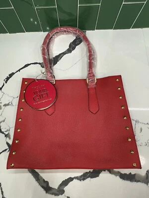 Bolso de Mano Elizabeth Arden Rojo Imitación Cuero Dorado Tachuelas NUEVO CON ETIQUETAS Foto 1 de 4
