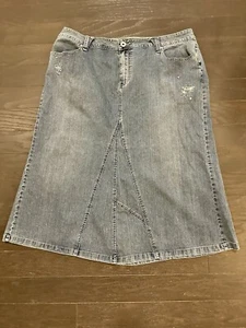 Y2K Style Denim Skirt Size 18 Avenue Jeans NWT Floral Stitching Flare Light Blue - Picture 1 of 12