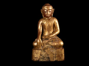 Eine Burmesische Lackierte & Vergoldete Holzfigur Des Buddha Burma 1. H. 20. Jh. - Bild 1 von 11