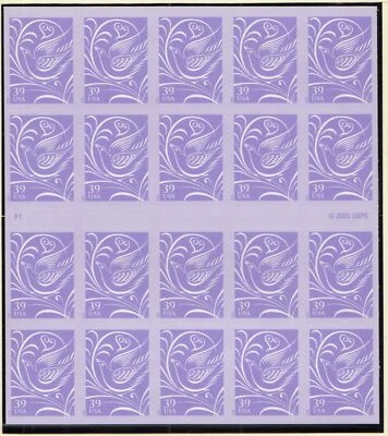 2006 Love & Dove Sc 3998a 39c booklet pane of 20 plate number P1 - Image 1 of 2